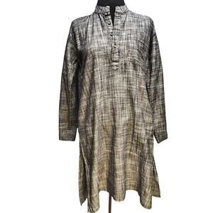 Manyavar Gray Linen Elegant Gray Black Linen Kurta Medium Long Sleeve Pockets #6
